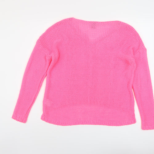 H&M Womens Pink V-Neck Acrylic Pullover Jumper Size S