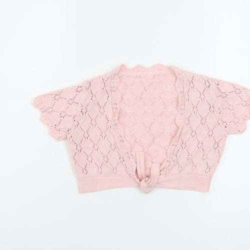 Marks and Spencer Girls Pink Collared Acrylic Shrug Jumper Size 6-7 Years Tie