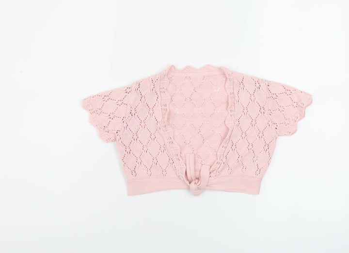 Marks and Spencer Girls Pink Collared Acrylic Shrug Jumper Size 6-7 Years Tie
