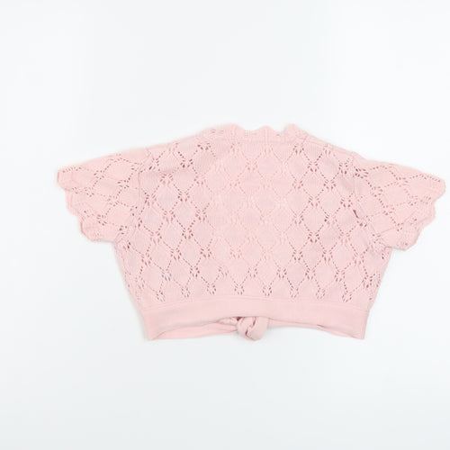 Marks and Spencer Girls Pink Collared Acrylic Shrug Jumper Size 6-7 Years Tie