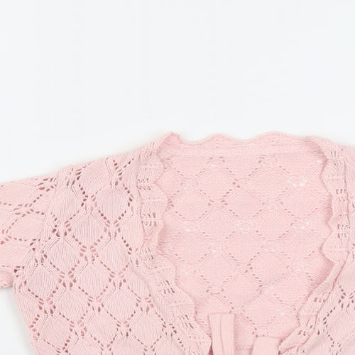 Marks and Spencer Girls Pink Collared Acrylic Shrug Jumper Size 6-7 Years Tie