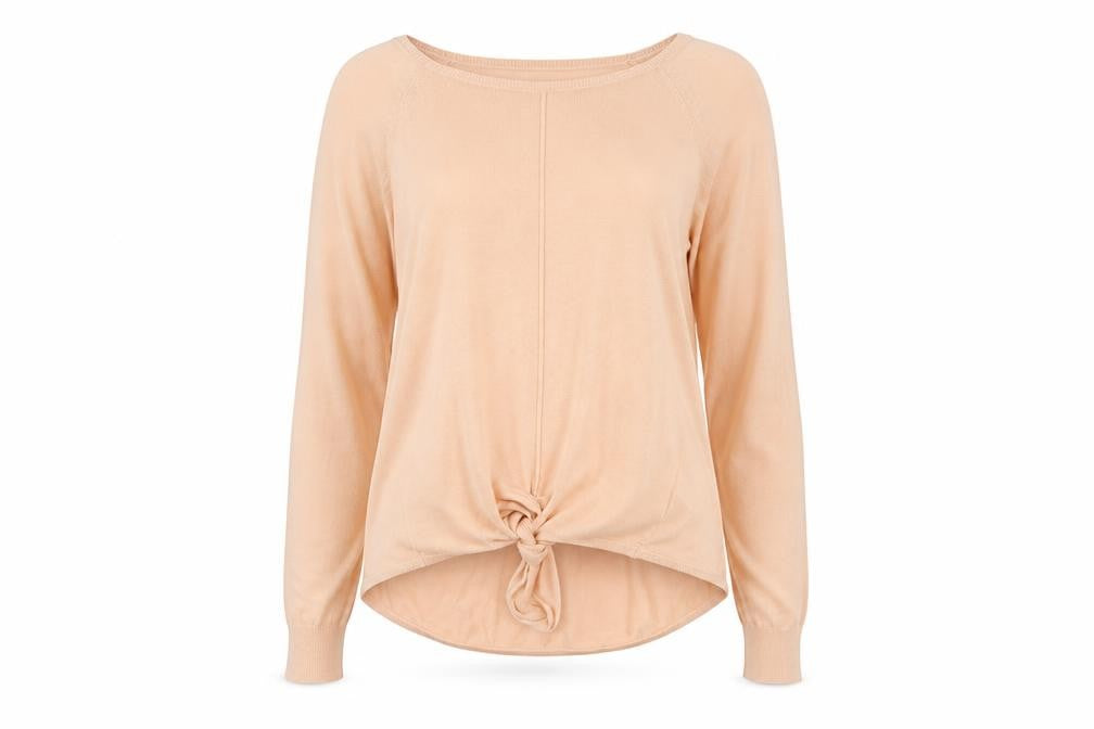 Front view of Marks & Spencer women’s pink round neck viscose jumper, size M