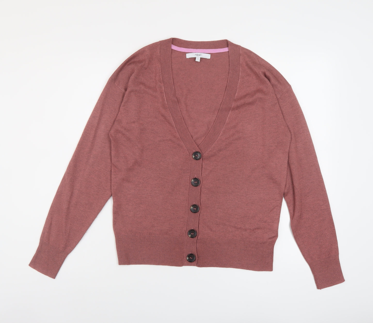 NEXT Womens Pink V-Neck Polyester Cardigan Jumper Size S