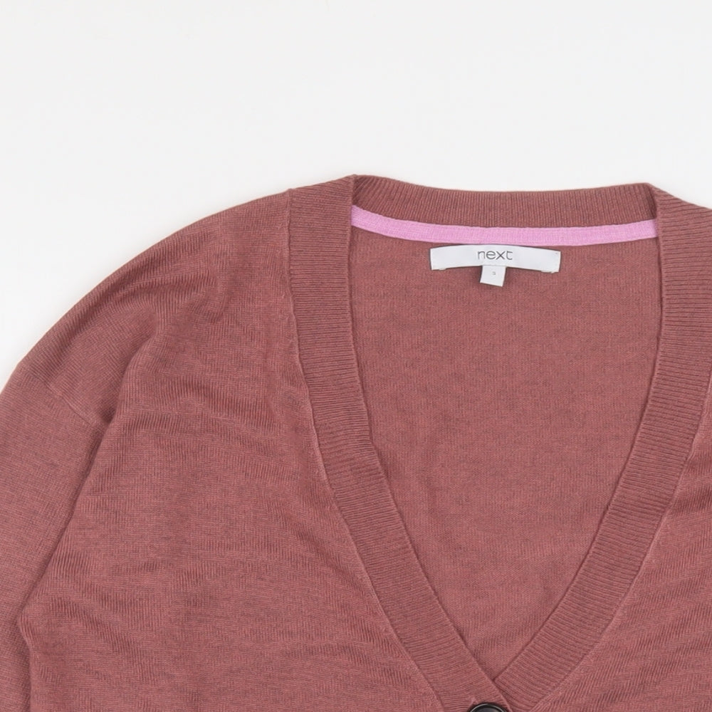 NEXT Womens Pink V-Neck Polyester Cardigan Jumper Size S