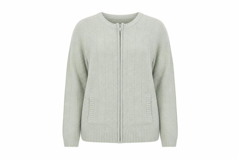 EWM Womens Green Round Neck Acrylic Full Zip Jumper Size 18