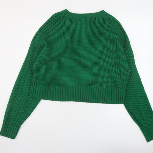 Topshop Womens Green Round Neck Acrylic Pullover Jumper Size 14