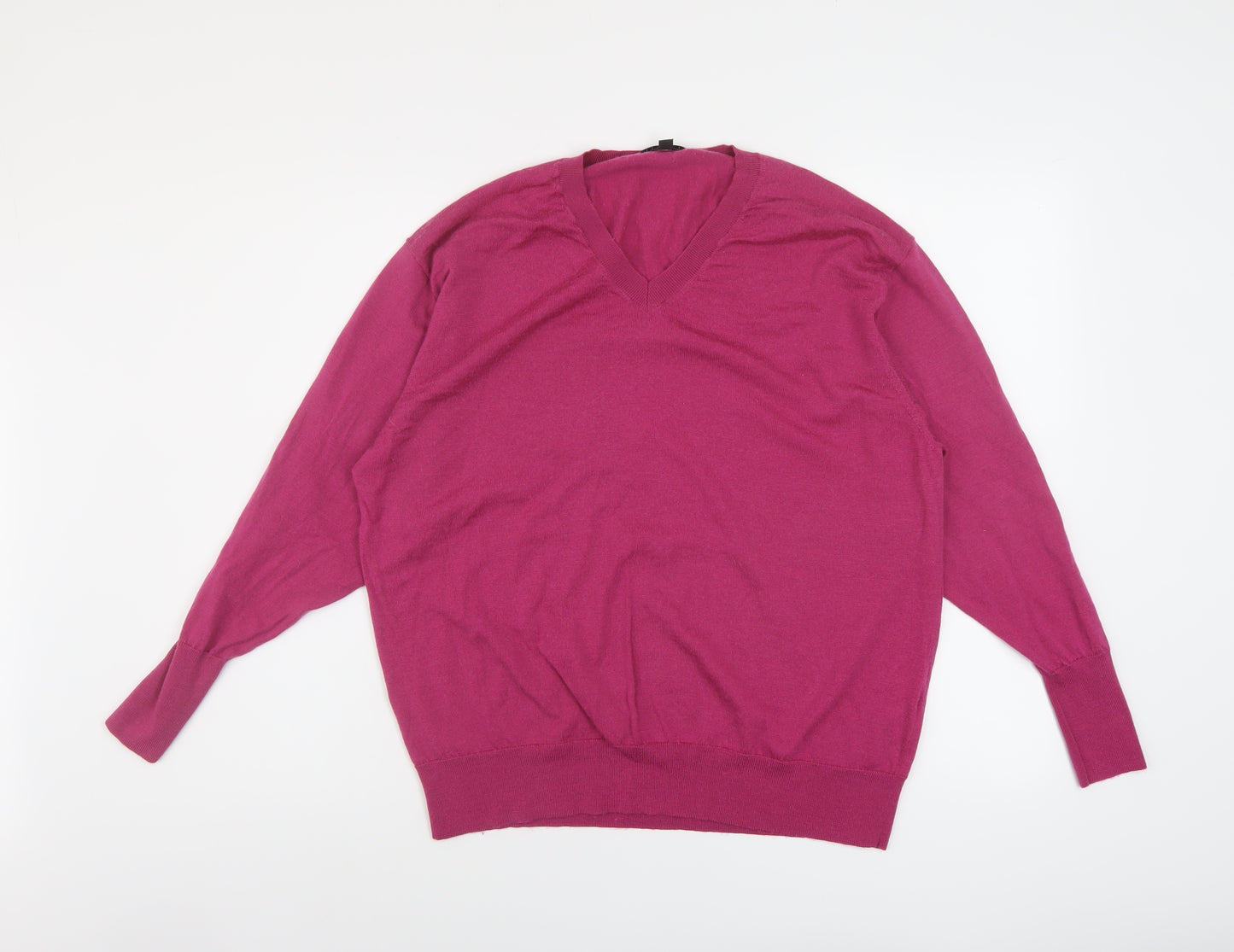 Uniqlo Womens Pink V-Neck Wool Pullover Jumper Size XL