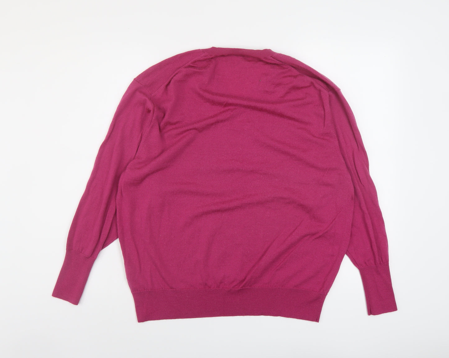 Uniqlo Womens Pink V-Neck Wool Pullover Jumper Size XL