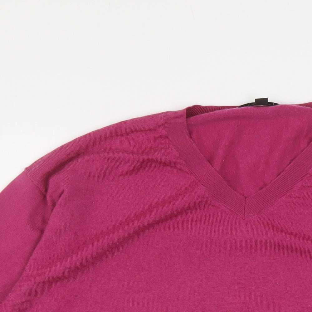 Uniqlo Womens Pink V-Neck Wool Pullover Jumper Size XL