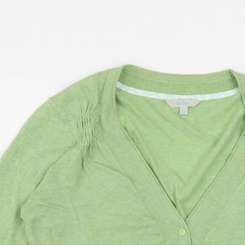 Fat Face Womens Green V-Neck Cotton Cardigan Jumper Size 14