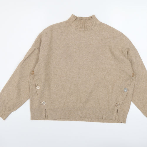 Oasis Womens Beige Mock Neck Viscose Pullover Jumper Size M