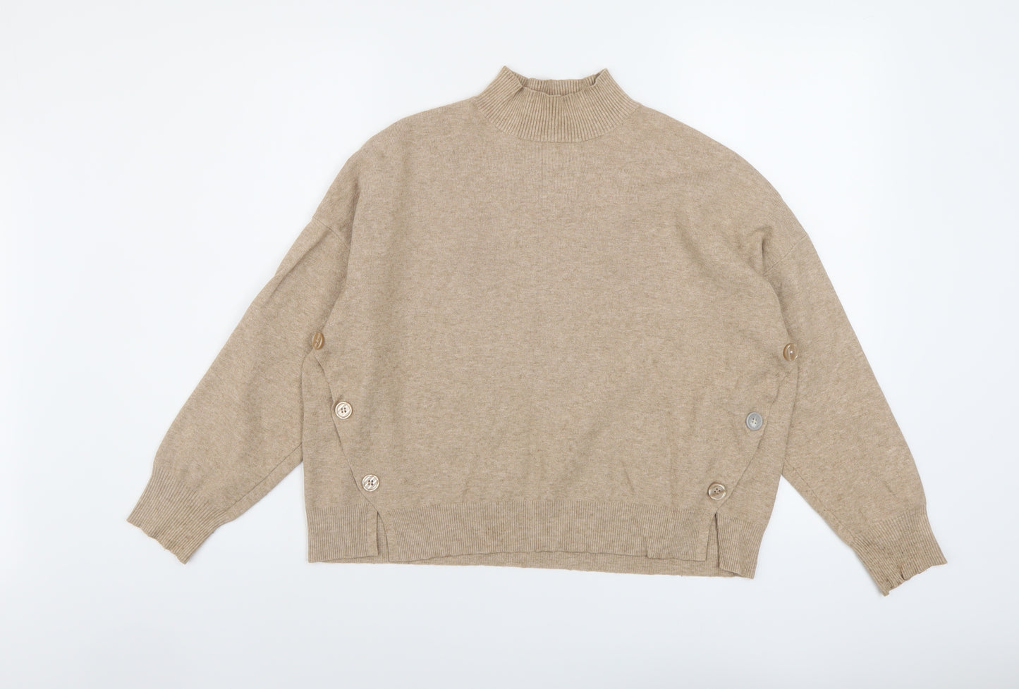 Oasis Womens Beige Mock Neck Viscose Pullover Jumper Size M