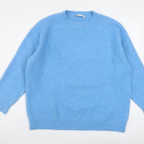 Zara Womens Blue Round Neck Acrylic Pullover Jumper Size S