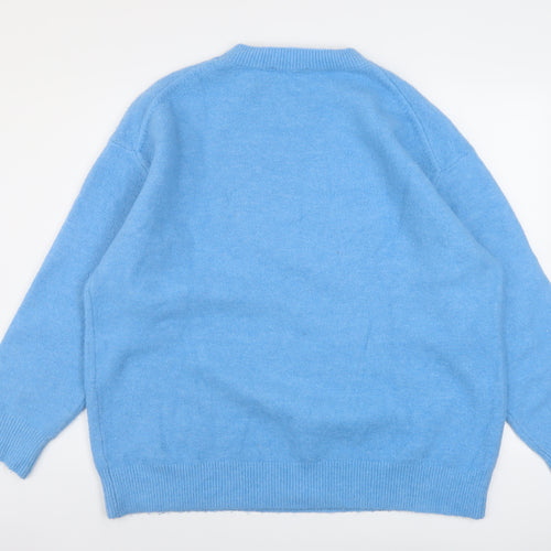 Zara Womens Blue Round Neck Acrylic Pullover Jumper Size S