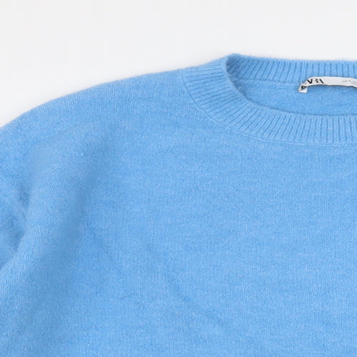 Zara Womens Blue Round Neck Acrylic Pullover Jumper Size S