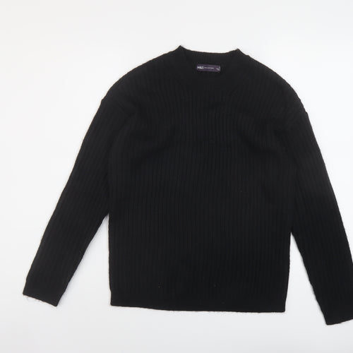 Marks and Spencer Womens Black Crew Neck Polyester Pullover Jumper Size S