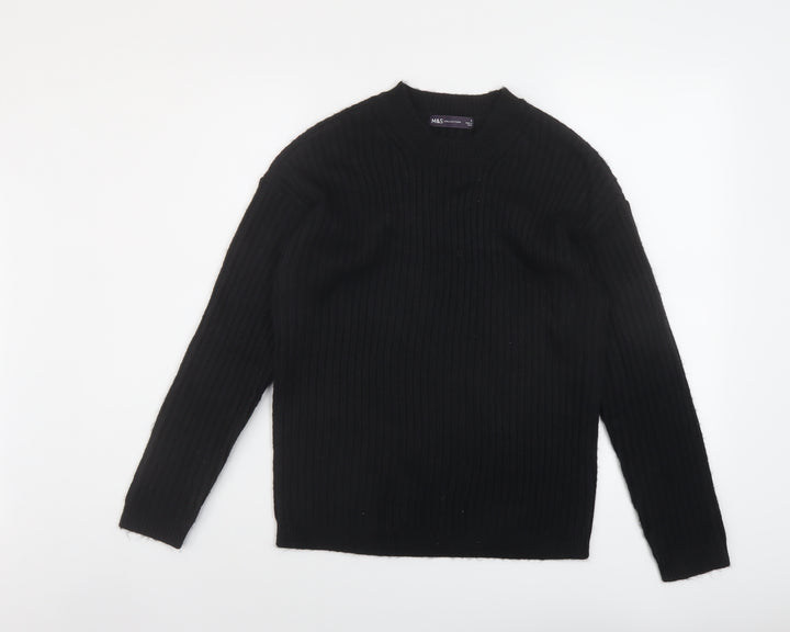 Marks and Spencer Womens Black Crew Neck Polyester Pullover Jumper Size S