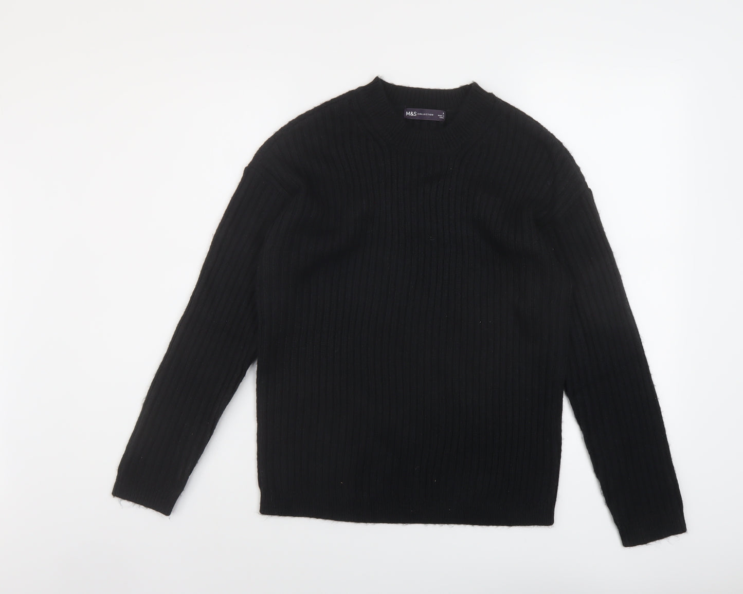 Marks and Spencer Womens Black Crew Neck Polyester Pullover Jumper Size S