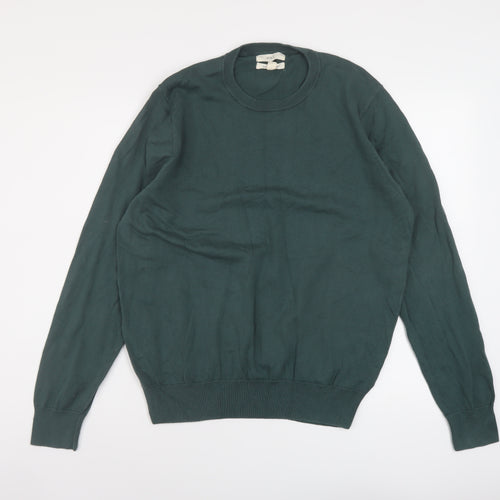 Marks and Spencer Mens Green Crew Neck Cotton Pullover Jumper Size L Long Sleeve