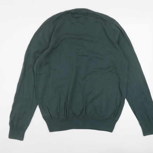 Marks and Spencer Mens Green Crew Neck Cotton Pullover Jumper Size L Long Sleeve