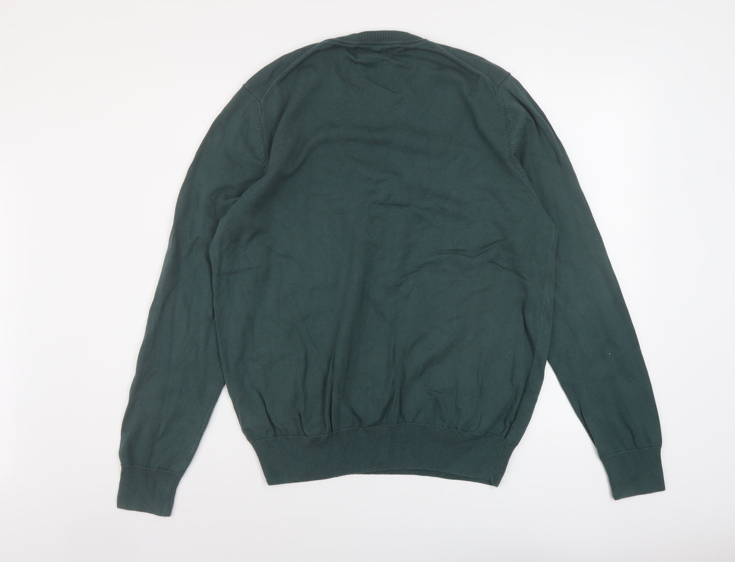 Marks and Spencer Mens Green Crew Neck Cotton Pullover Jumper Size L Long Sleeve