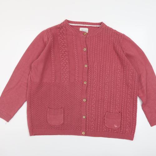 Country Rose Womens Pink Round Neck Cotton Cardigan Jumper Size XL