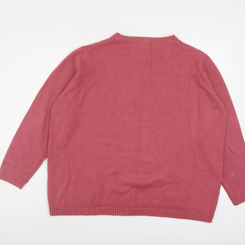 Country Rose Womens Pink Round Neck Cotton Cardigan Jumper Size XL