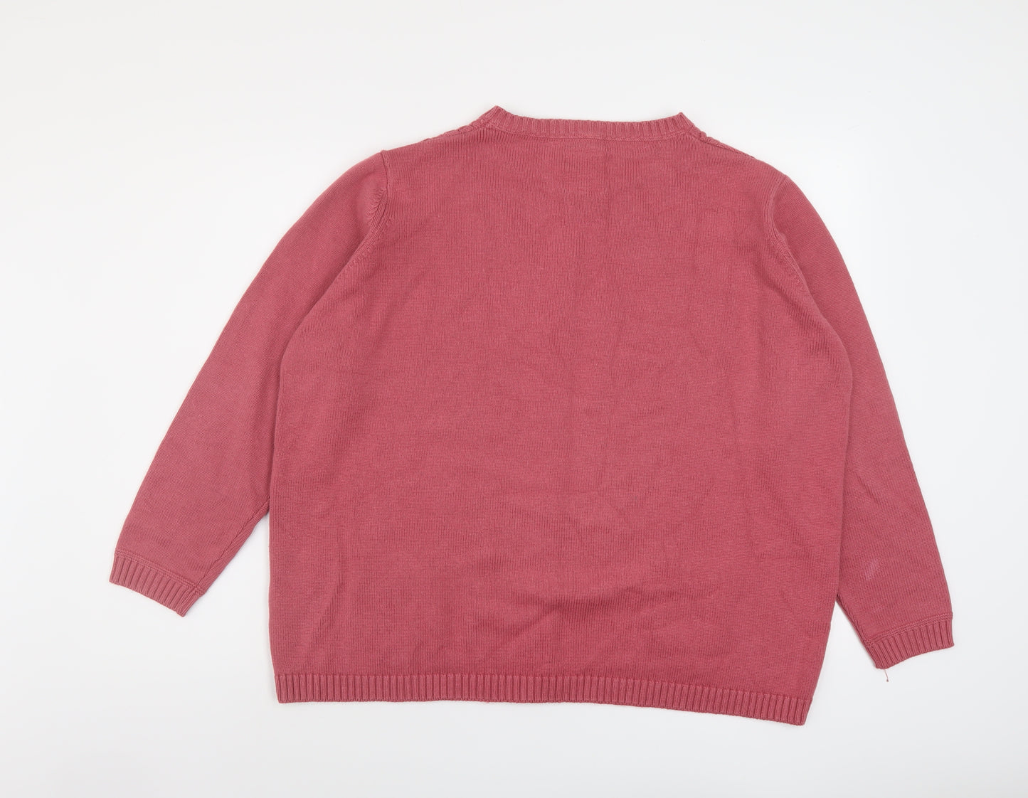 Country Rose Womens Pink Round Neck Cotton Cardigan Jumper Size XL