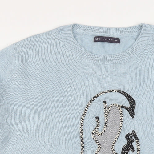 Marks and Spencer Womens Blue Round Neck Acrylic Pullover Jumper Size XL