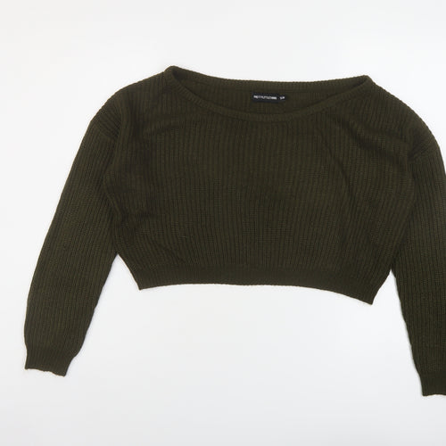 PRETTYLITTLETHING Womens Green Boat Neck Acrylic Pullover Jumper Size S