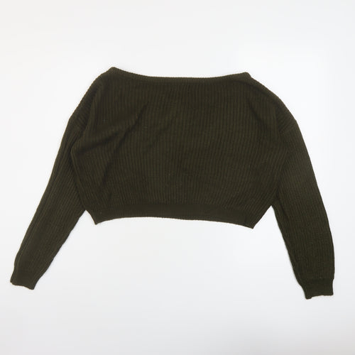 PRETTYLITTLETHING Womens Green Boat Neck Acrylic Pullover Jumper Size S