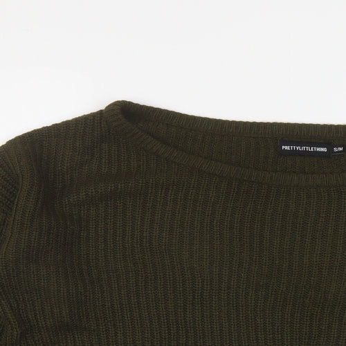 PRETTYLITTLETHING Womens Green Boat Neck Acrylic Pullover Jumper Size S