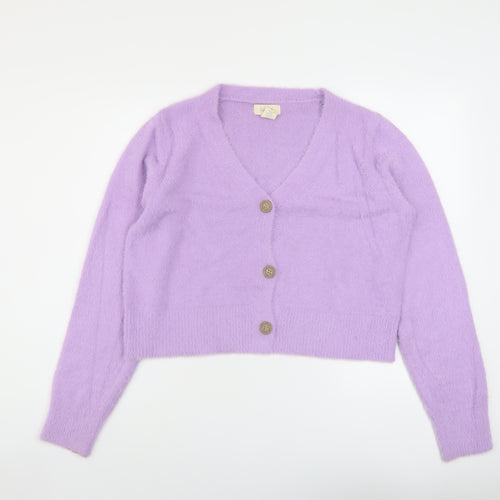Kaisley Womens Purple V-Neck Nylon Cardigan Jumper Size L