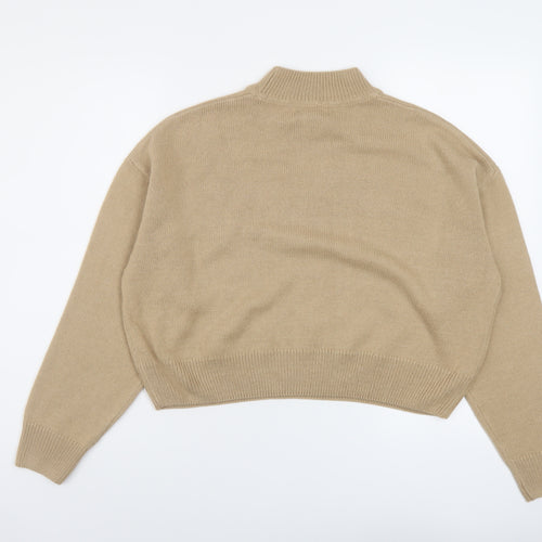 New Look Womens Beige Mock Neck Acrylic Pullover Jumper Size M
