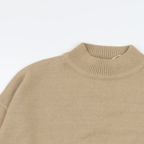 New Look Womens Beige Mock Neck Acrylic Pullover Jumper Size M
