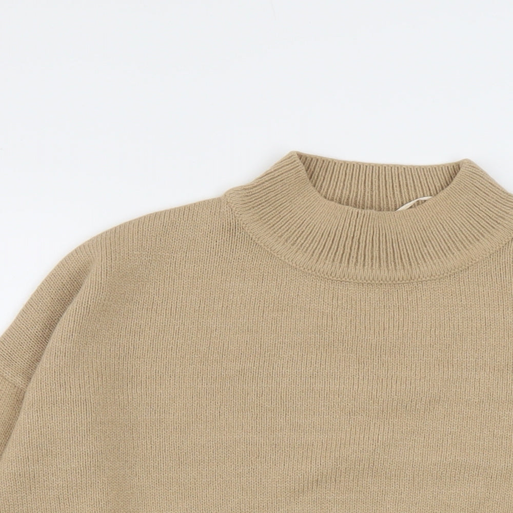 New Look Womens Beige Mock Neck Acrylic Pullover Jumper Size M