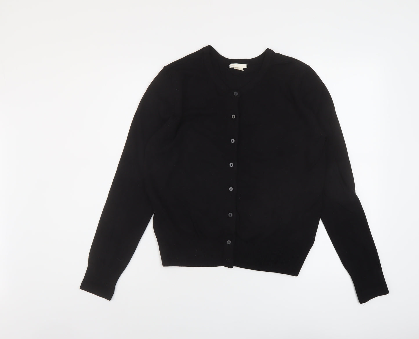 H&M Womens Black Crew Neck Viscose Cardigan Jumper Size M