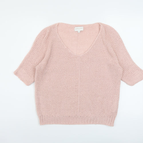 Apricot Womens Pink V-Neck Acrylic Pullover Jumper Size S
