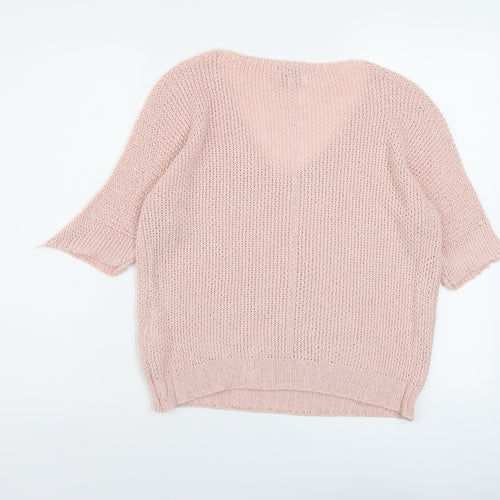 Apricot Womens Pink V-Neck Acrylic Pullover Jumper Size S