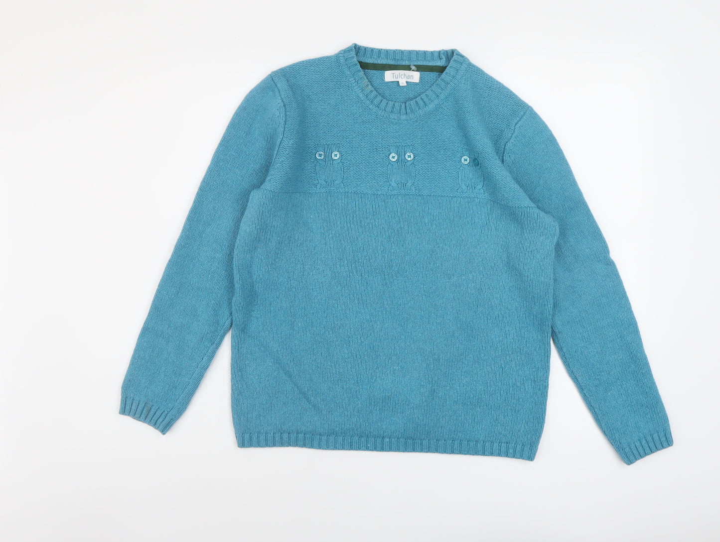 Tulchan Womens Blue Crew Neck Acrylic Pullover Jumper Size M