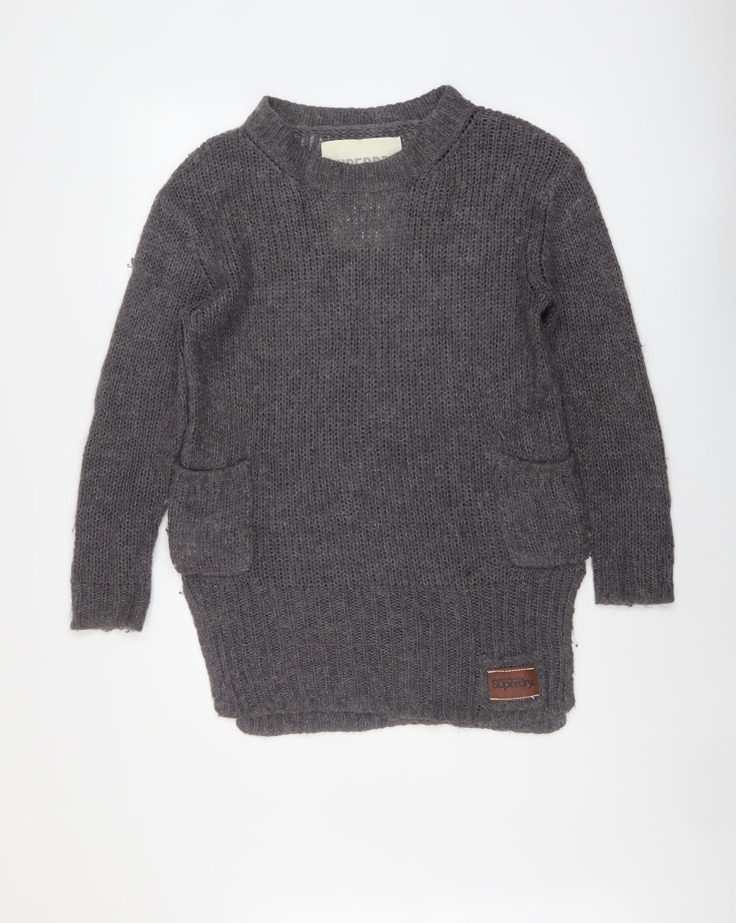 Superdry Womens Grey Round Neck Acrylic Pullover Jumper Size M