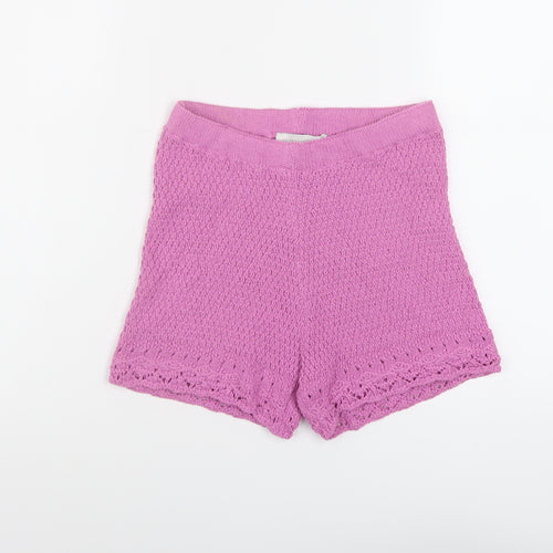 Pull&Bear Womens Purple Acrylic Basic Shorts Size M L4 in Regular Pull On