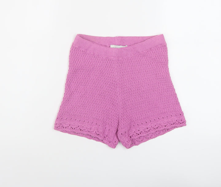 Pull&Bear Womens Purple Acrylic Basic Shorts Size M L4 in Regular Pull On