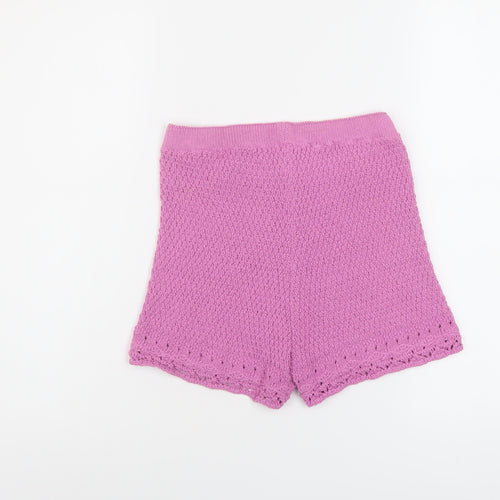 Pull&Bear Womens Purple Acrylic Basic Shorts Size M L4 in Regular Pull On