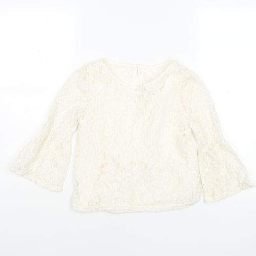 H&M Girls Ivory Polyester Basic Blouse Size 13 Years Round Neck Button