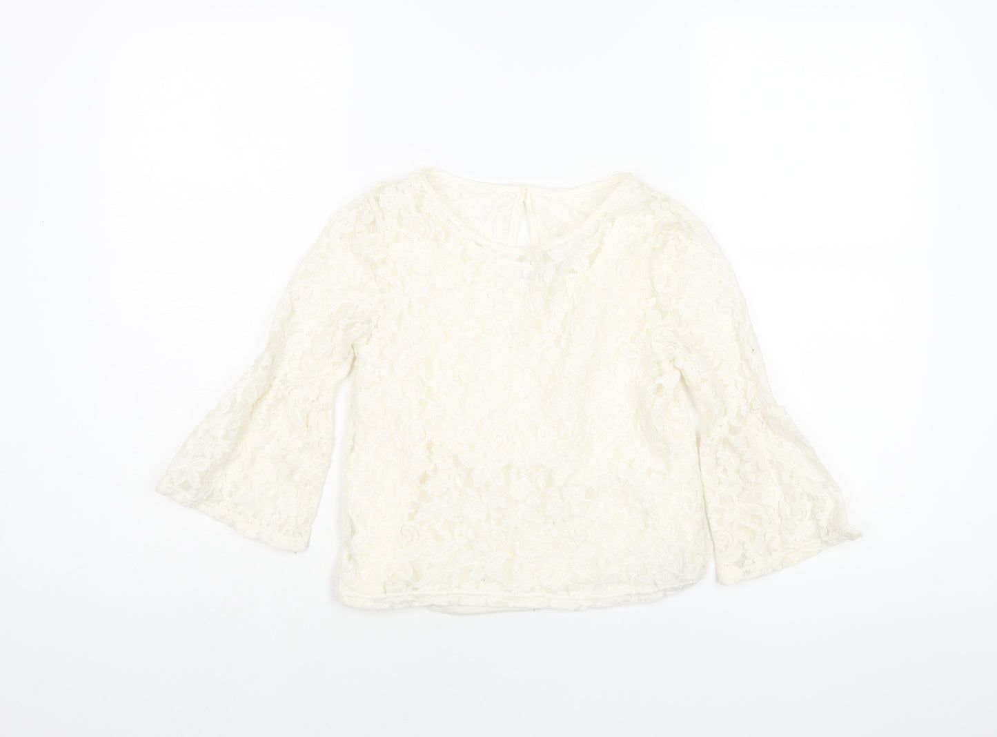 H&M Girls Ivory Polyester Basic Blouse Size 13 Years Round Neck Button