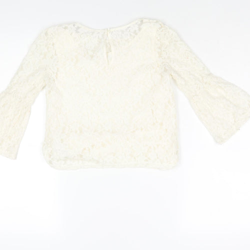 H&M Girls Ivory Polyester Basic Blouse Size 13 Years Round Neck Button