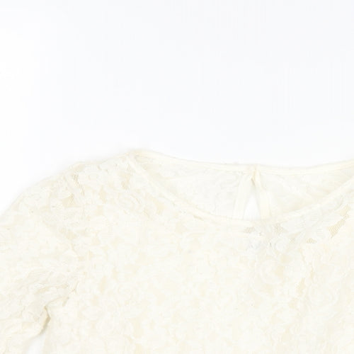 H&M Girls Ivory Polyester Basic Blouse Size 13 Years Round Neck Button