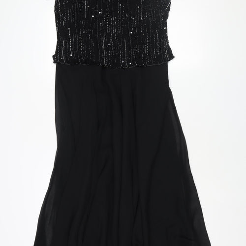Debut Womens Black Polyester Ball Gown Size 16 V-Neck Zip - Beaded Bodice