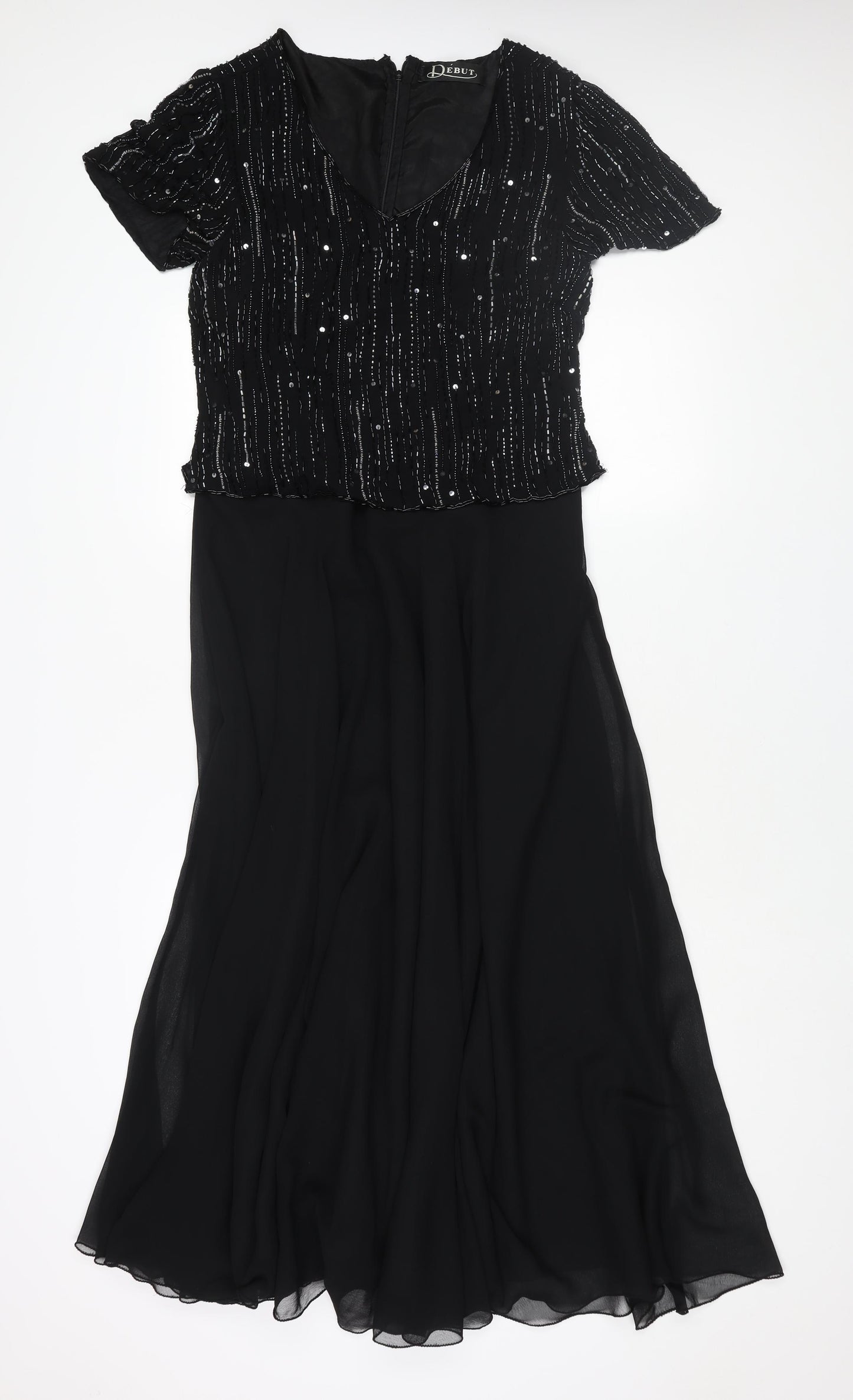 Debut Womens Black Polyester Ball Gown Size 16 V-Neck Zip - Beaded Bodice